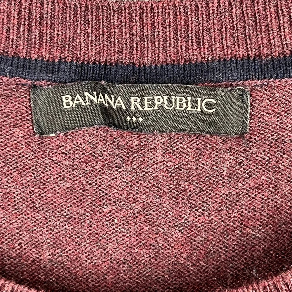 Banana Republic L Maroon Navy Striped Sweater‎ Cotton Nylon Crewneck Classic Fit